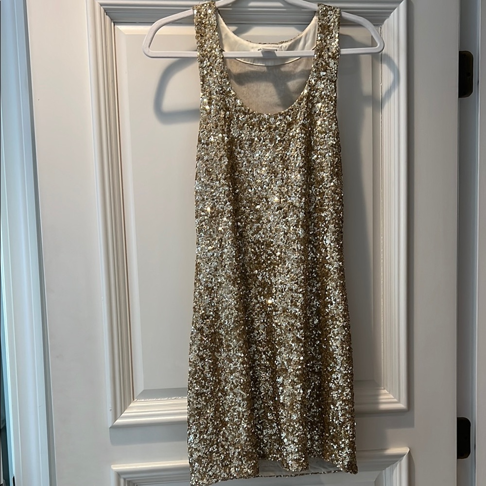Alice & Olivia Gold Sequin Shift Dress
